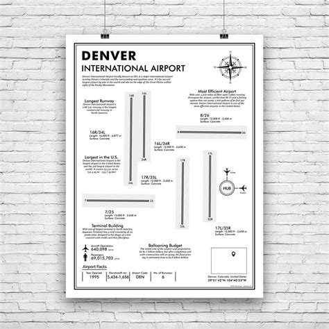 DEN, Denver International Airport, Airport Map Art, Airport Code Art