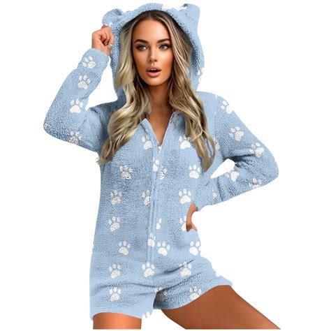 BLTIBY Womens Fleece Onesie Pajamas Short Warm Sherpa Printed Pj
