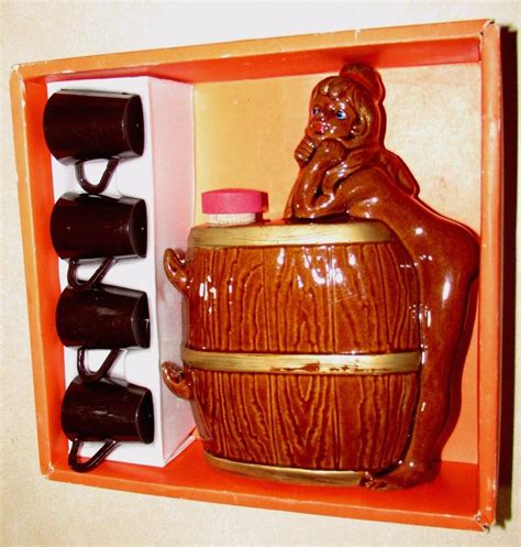 S Vintage Nude Lady Barware Decanter Liquor Set Ceramic W Cups Nib Japan Nos