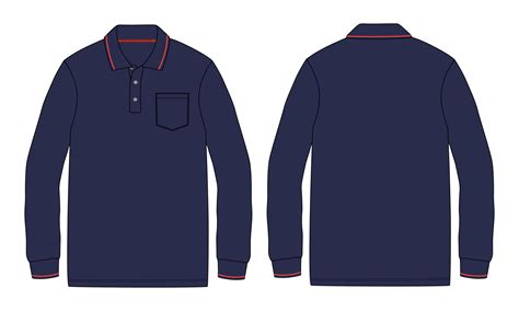 Long Sleeve Polo Shirt With Pocket Technical Fashion Flat Sketch Vector