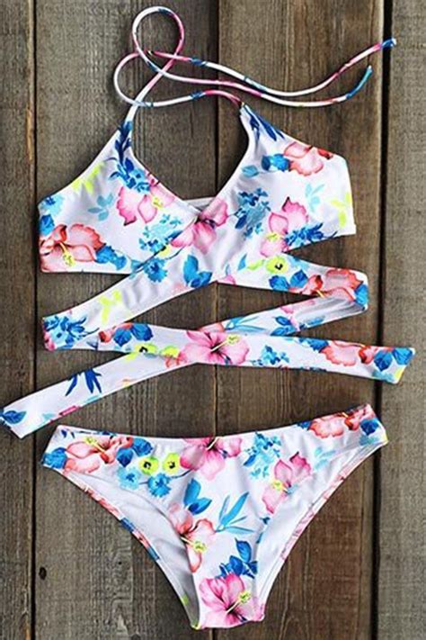 Floral Authority Cross Halter Bikini Set