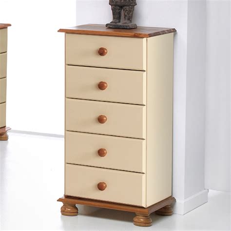 Florence Copenhagen 5 Drawer Cream And Pine Narrow Chest Of Drawers Wilko