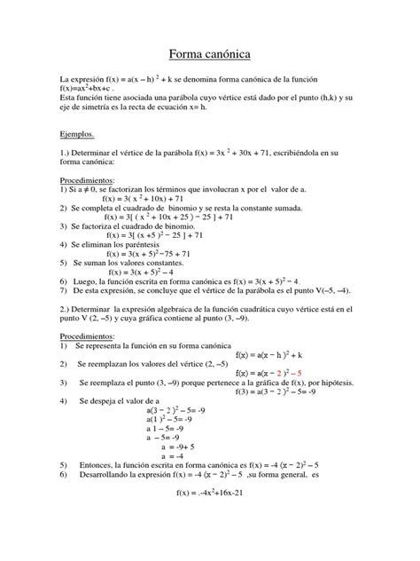 Forma Canónica Conceptos Matemáticos Geometría