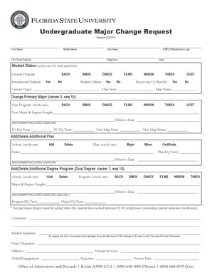 Fillable Online Registrar Fsu Undergraduate Major Change Request Fsu