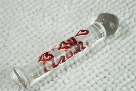 Glass Dildo With Clear Shaft And Red Hearts Etsy