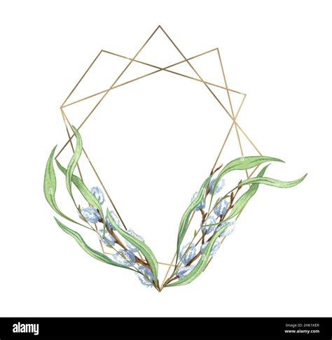 Watercolor Wreath Of Pussy Willow Twigs Spring Bouquet Easter Decorations Hand Drawn