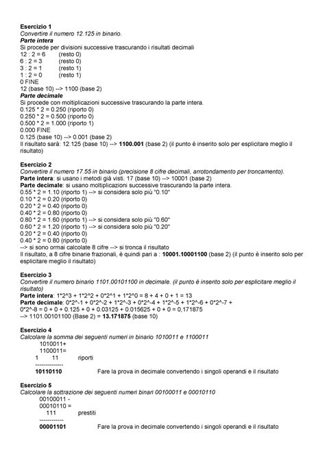 01b Esercizi Codifica Esercizio 1 Convertire Il Numero 12 In Binario