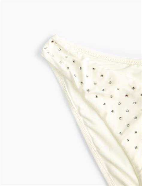 Beyaz Kad N Bikini Alt V Kesim Normal Bel Parlak Ta Lemeli Sak Mm Koton