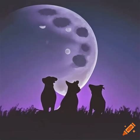 Silhouette Of Three Dogs Under Moonlight On Craiyon