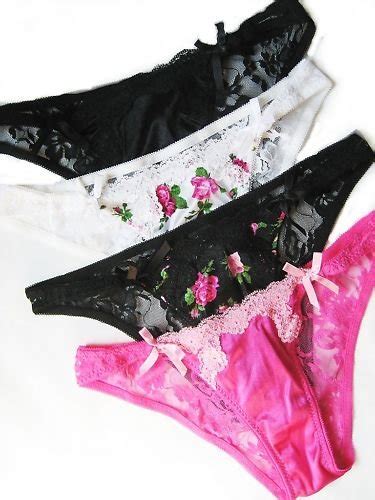 SEXY SATIN STRING BIKINI LACE PINK WHITE BLACK ROSES