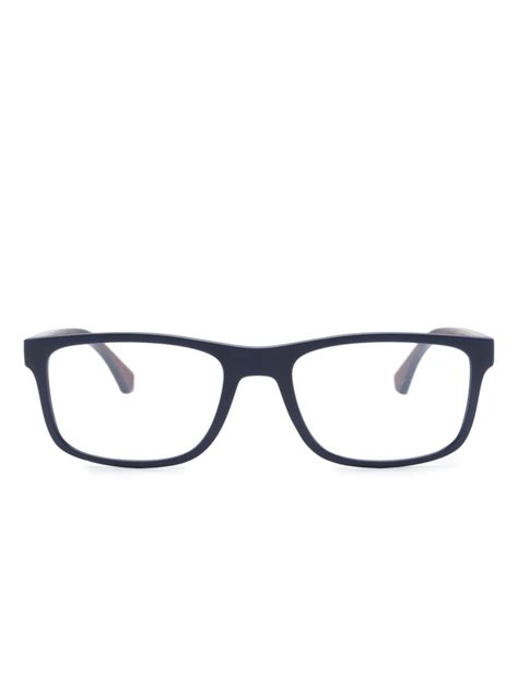 Emporio Armani Matte Finish Square Frame Glasses Blue Farfetch