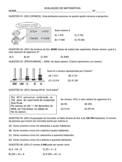 AVALIAÇÃO DE MATEMATICA 5 ANO. 1º B PDF | PDF | Matemática