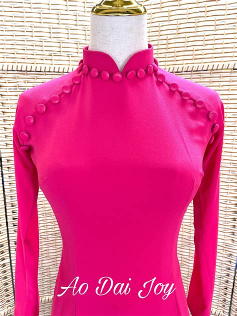 Hot Pink Ao Dai With Buttons Chiffon Materials Double Layers Pre Made Vietnamese Long Dress Etsy