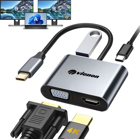 Vienon Usb C To Hdmi Vga Adapter For Dual Monitor 4 In 1