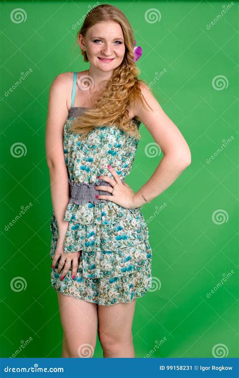Beautiful Romantic Girl Blonde In Summer Dress With Orchid Flower Stock Image Image Of Sensual