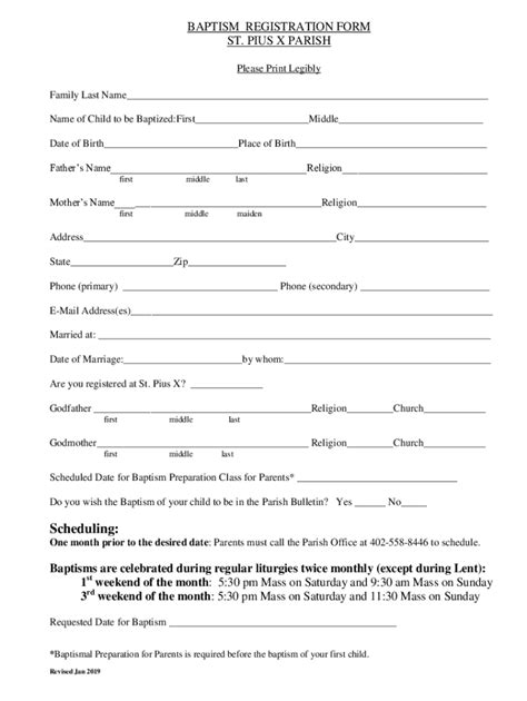 Fillable Online Baptismregistration Form St Pius X Catholic Church Fax Email Print Pdffiller