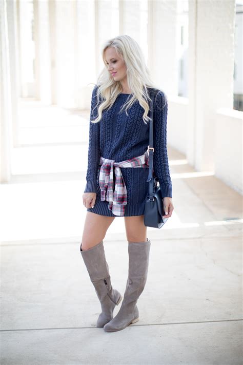 Cable Knit Sweater Dress + Knee High Boots - McKenna Bleu