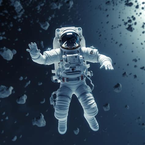 Astronauta En Traje Espacial Flotando En El Aire Con Rocas En El Fondo