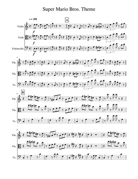 Super Mario Bros Theme Sheet Music For Violin Viola Cello String