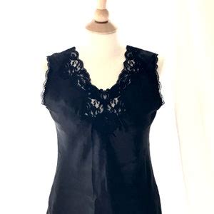 Vintage Lingerie Black Satin And Lace Camisole Made In Usa Etsy