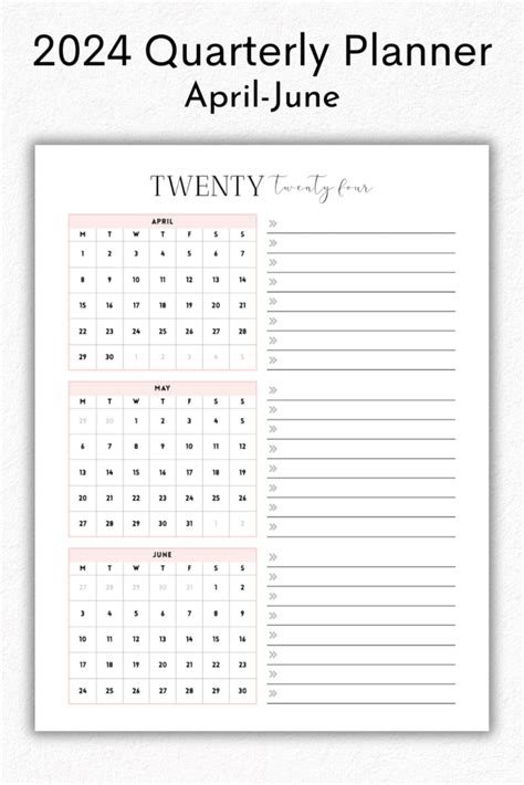 2024 Quarterly Planner 4 Pages Monday Start Jellymemos Shop