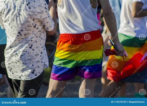 Man With Rainbow Shorts At An LGBT Gay Pride Stock Image Image Of Bisexual Event 119270129