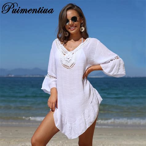 Women Sexy Hollow Loose Large Size Bikini Beach Blouse V Neck Perspective Bikini Blouse Beach