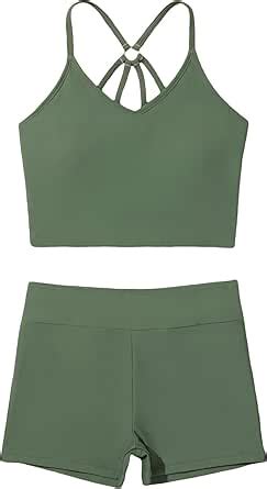 Amazon Milumia Girl S 2 Piece Swimsuits Ring Linked Crisscross Back Swim Shorts Bikini Sets