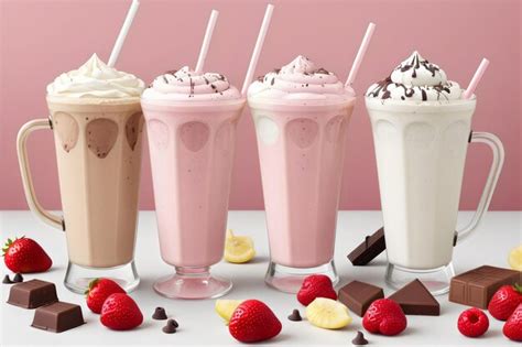 Premium Photo | Photo assortment of milkshake glasses with fruits and chocolate