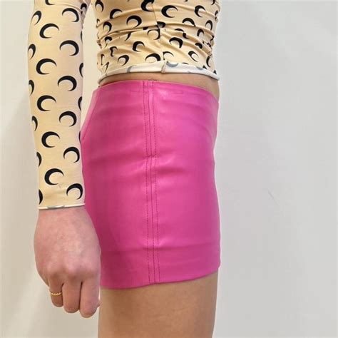 Cult Naked Pink Faux Leather Skort Mini Skirt Depop