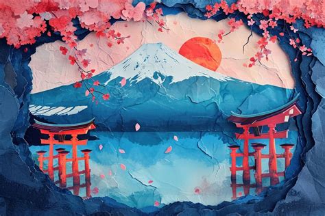 Fuji mountain painting art red. | Free Photo Illustration - rawpixel