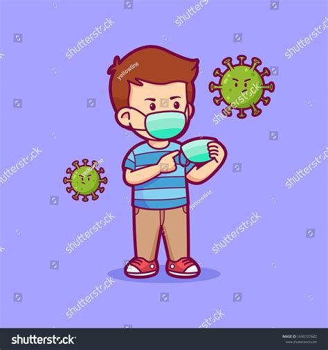 Little Boy Wearing Safety Mask Surrounded Stock Vector (Royalty Free