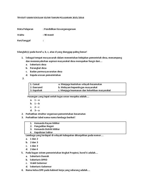 Tryout Ujian Sekolah Sd Pdf