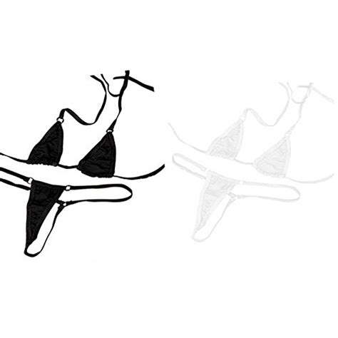 HNJZX Micro Bikini Unlined G String See Through Sexy Tiny String Bikini Sets Two Black White