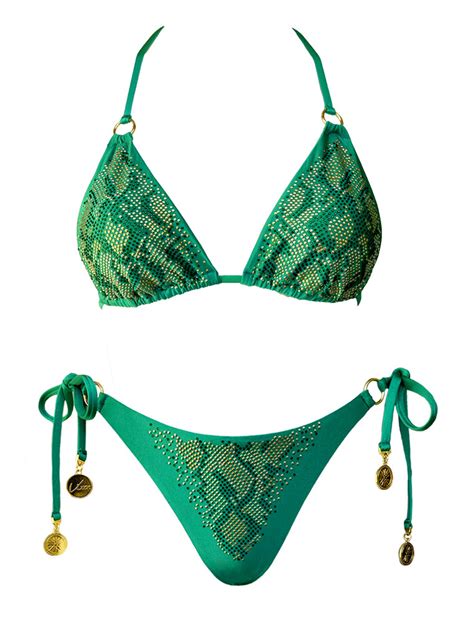 Serpentine Green Python Studded Bikini Bottom Water Vixen Swim