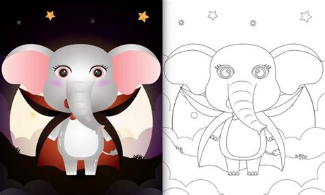 Livre de coloriage avec un éléphant mignon utilisant le costume dracula