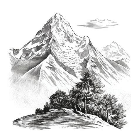 Premium Photo | Realistic Black And White Pencil Sketch Of A Mountain ...