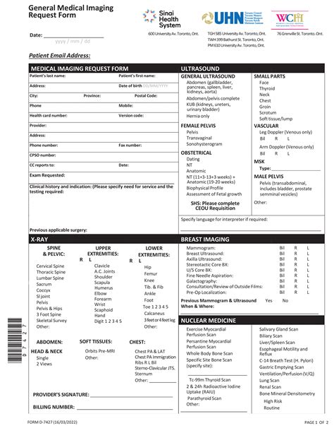 UHN General Medical Imaging Request Form GTA Toronto - World OSCAR