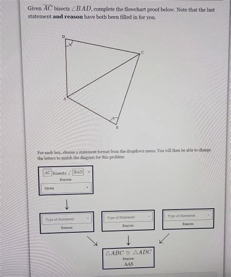 Solved Given Overline Ac Bisects ∠ Bad Complete The Flowchart Proof Below Note That The Last