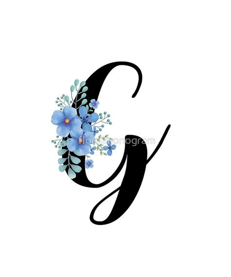 Monogram G Wild Blue Flower Burst By Floralmonogram Redbubble Blue