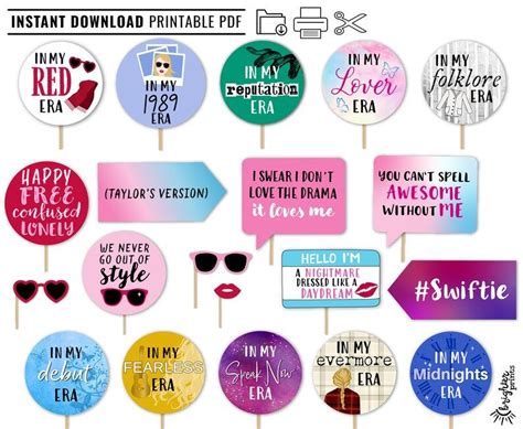 Printable Eras Photo Booth Props Instant Download Diy Party Props Etsy Taylor Swift Party