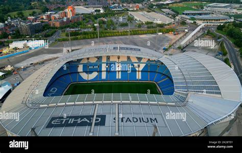 Manchester City Football Stadium Etihad From Above Manchester Uk