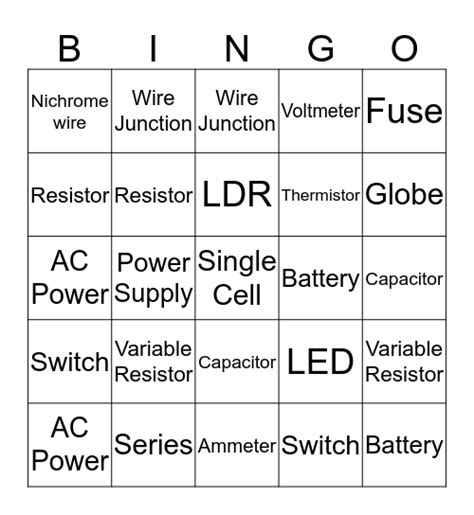 Electric Circuit Bingo Bingo Card