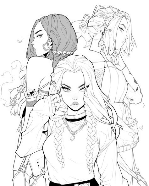 Аниме-раскраска черно-белая линия популярного азиатского женского ...