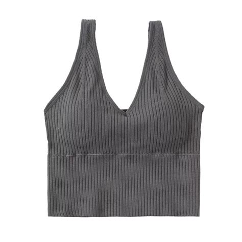 Buy Women Ribbed Tank Tops Padded Bra Slim V Neck Sleeveless Sexy Basic Crop Tops At Affordable