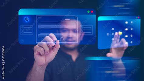Document Management System Concept Businessman Signs Electronic