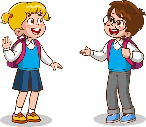 Un Niño Pequeño Saluda A Un Amigo Y Van Juntos A La Escuela 13479819