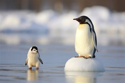 Premium Photo | A penguin and a penguin on ice