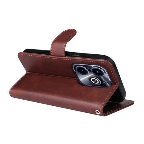 For Infinix Hot 40i Classic Calf Texture Flip Leather Phone Case Brown Alexnld