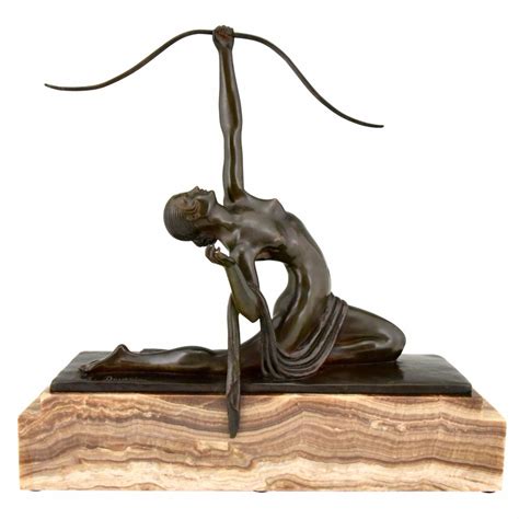 Art Deco Bronze Sculpture Nude With Bow Diana Aiming Deconamic